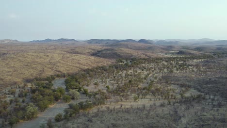 Aerial-Sunrise-View-Over-Etosha-National-Park,-Namibia,-Africa