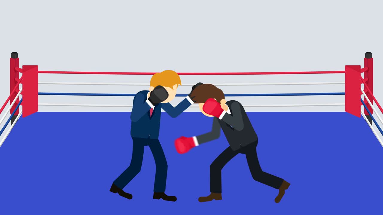 복싱 장갑에서 사업가 전투: 비즈니스 경쟁 개념: 평평한 스타일의 루프 일러스트레이션