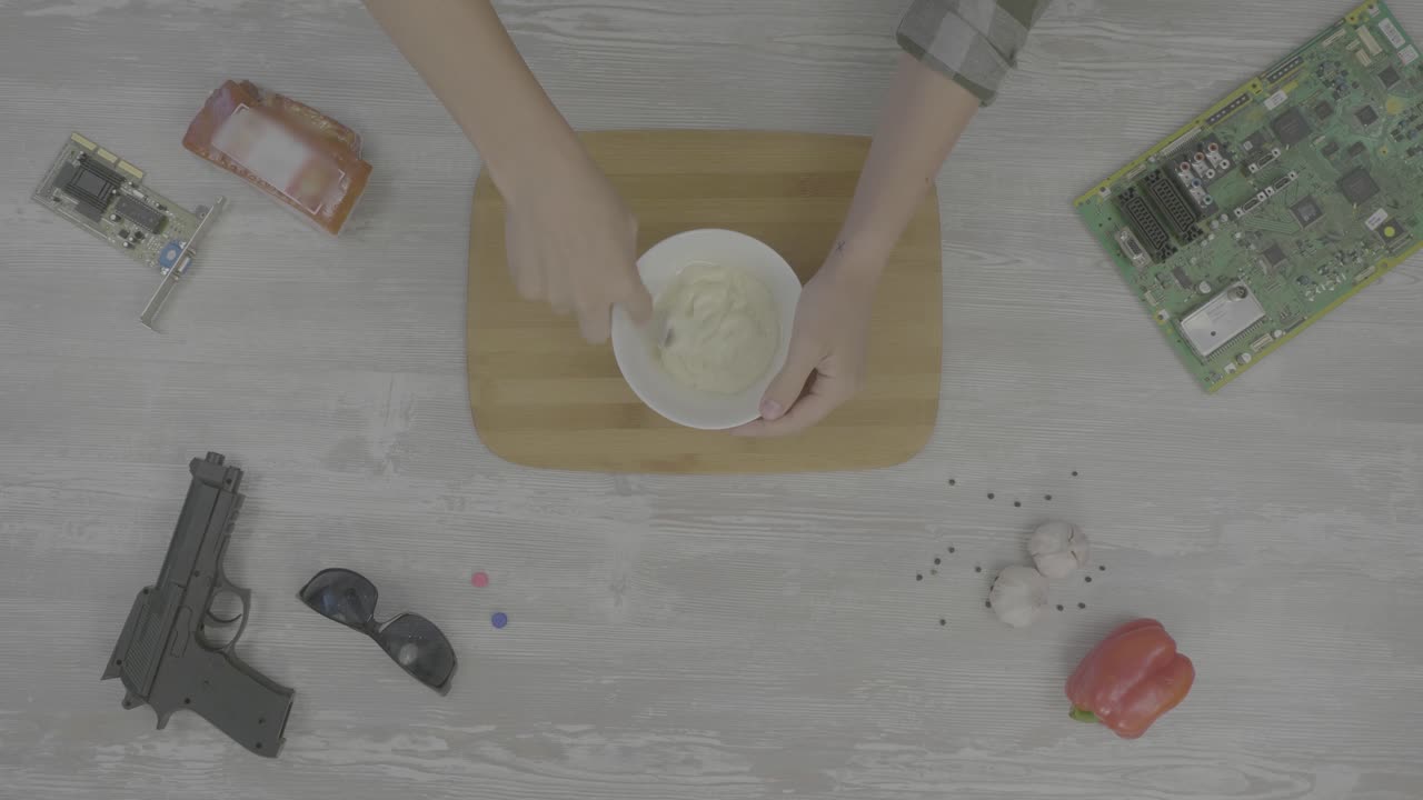 레트로 기술과 액세서리와 함께 재료를 는 것