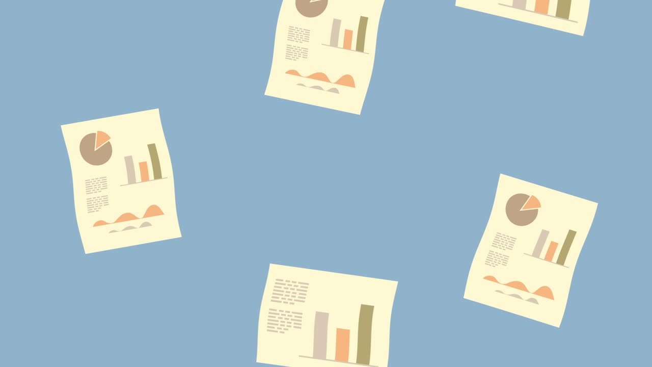 documentos en papel con estadísticas animación infográfica
