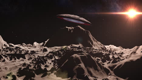 alien ufos over a mountainous planet