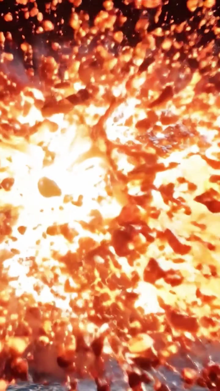 Eruzione vulcanica epica catturata con dettagli mozzafiato, che mostra uno spettacolo infuocato di lava e flusso di magma esplosivo su uno sfondo celeste