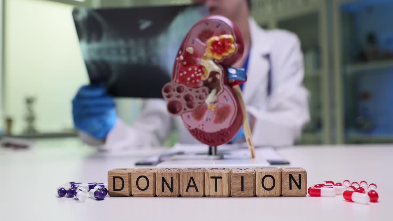 Word donation of wooden cubes and human kidney model in hospital