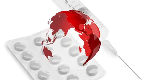 animation of globe, medication and syringe