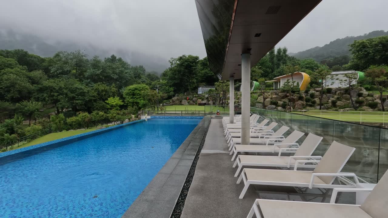 Empty Luxury Resort in Mountains With Nobody Due to Heavy Rain Low Season in South Korea
