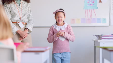 class, presentation and nervous child speaker