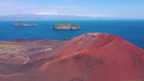 good aerial of eldfell volcano looming over heimaey in the westman islands vestmannaeyjar iceland  3