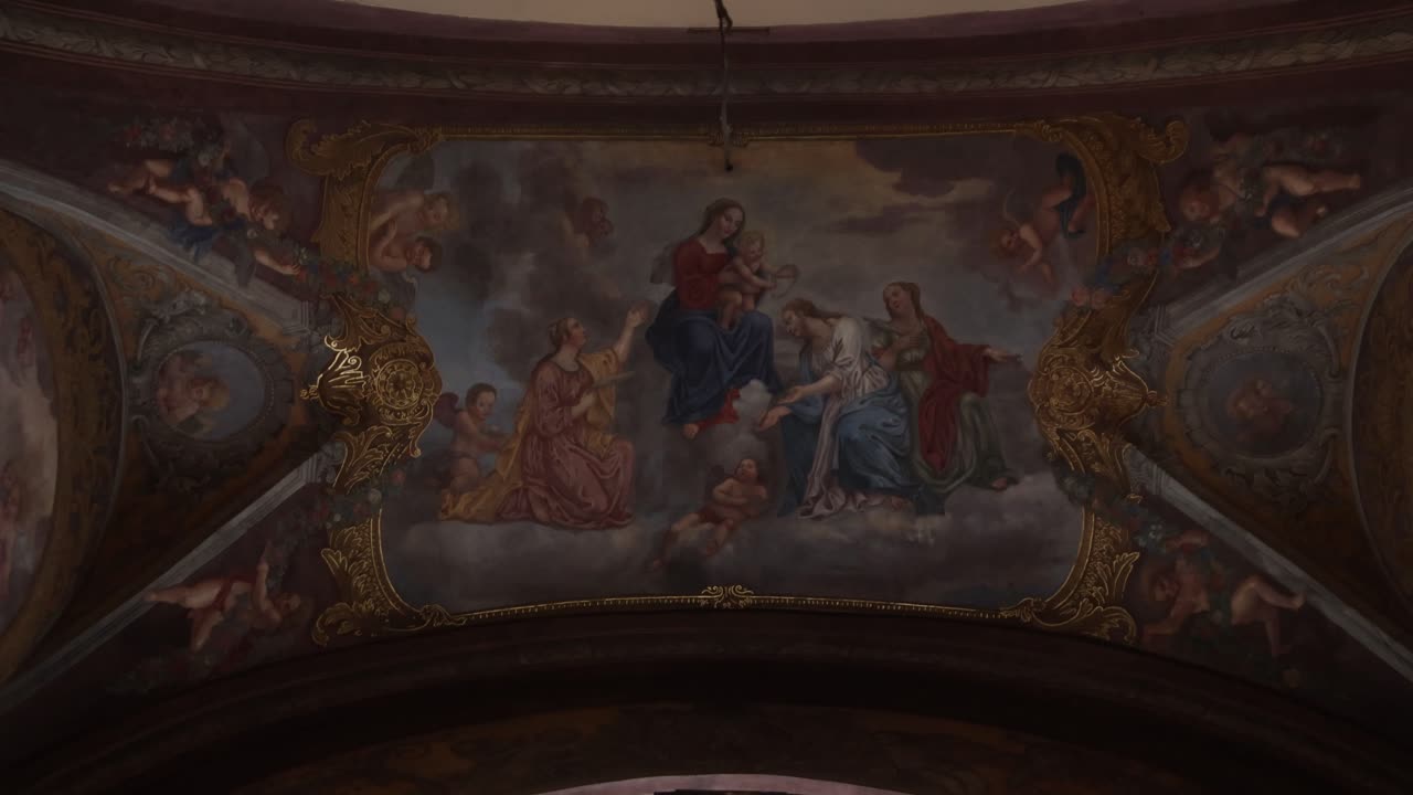 Baroque Church Interior with Religious Paintings