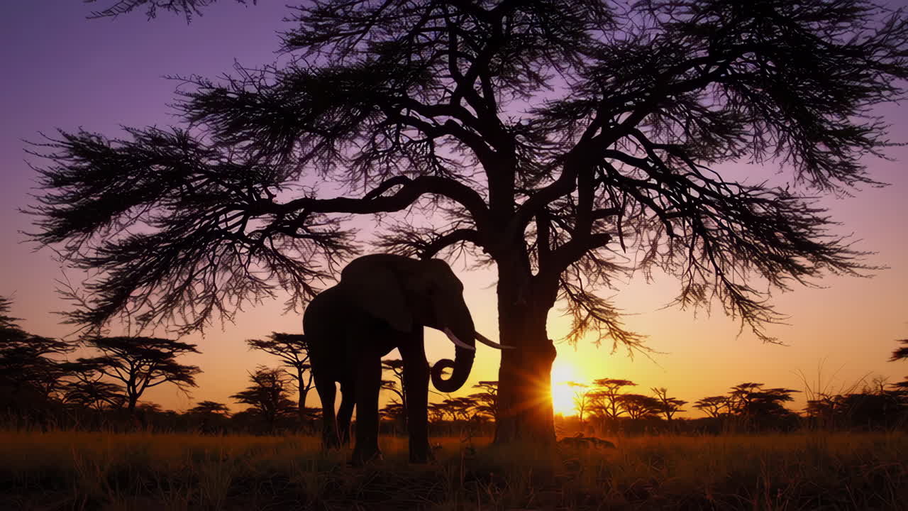 Elephant silhouette at sunset in the African savanna