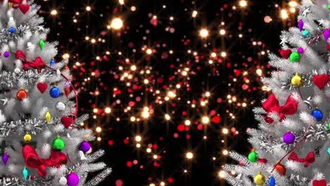 animación de árboles de navidad sobre luces voladoras
