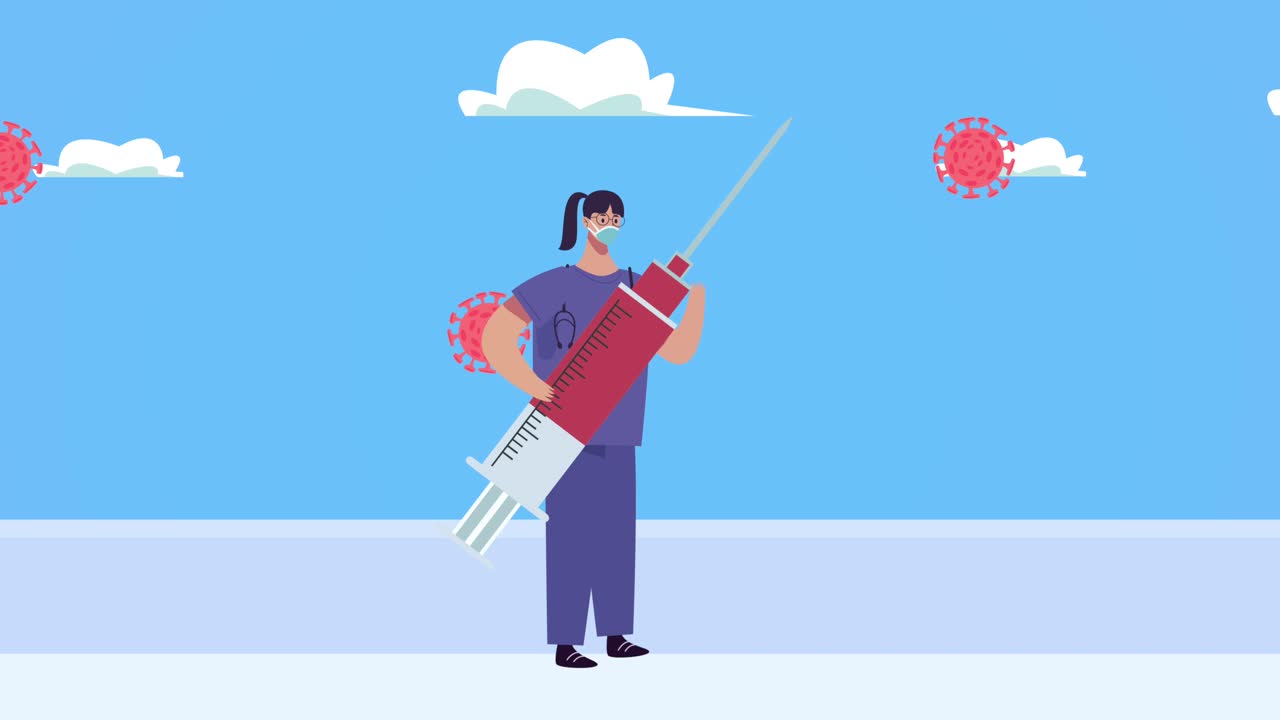 female surgeon with vaccine and covid19 particles