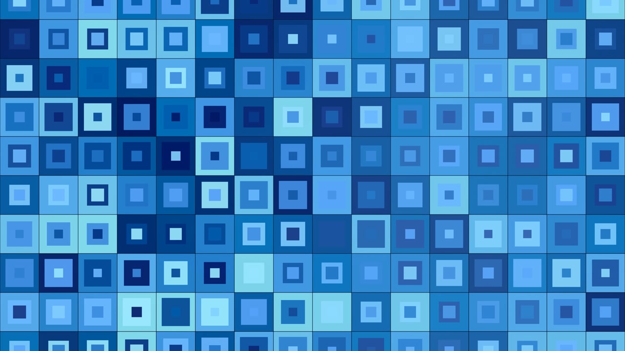 vibrant blue geometric pattern mosaic of nested squares of varying sizes, modern, looapble and dynamic digital background animation