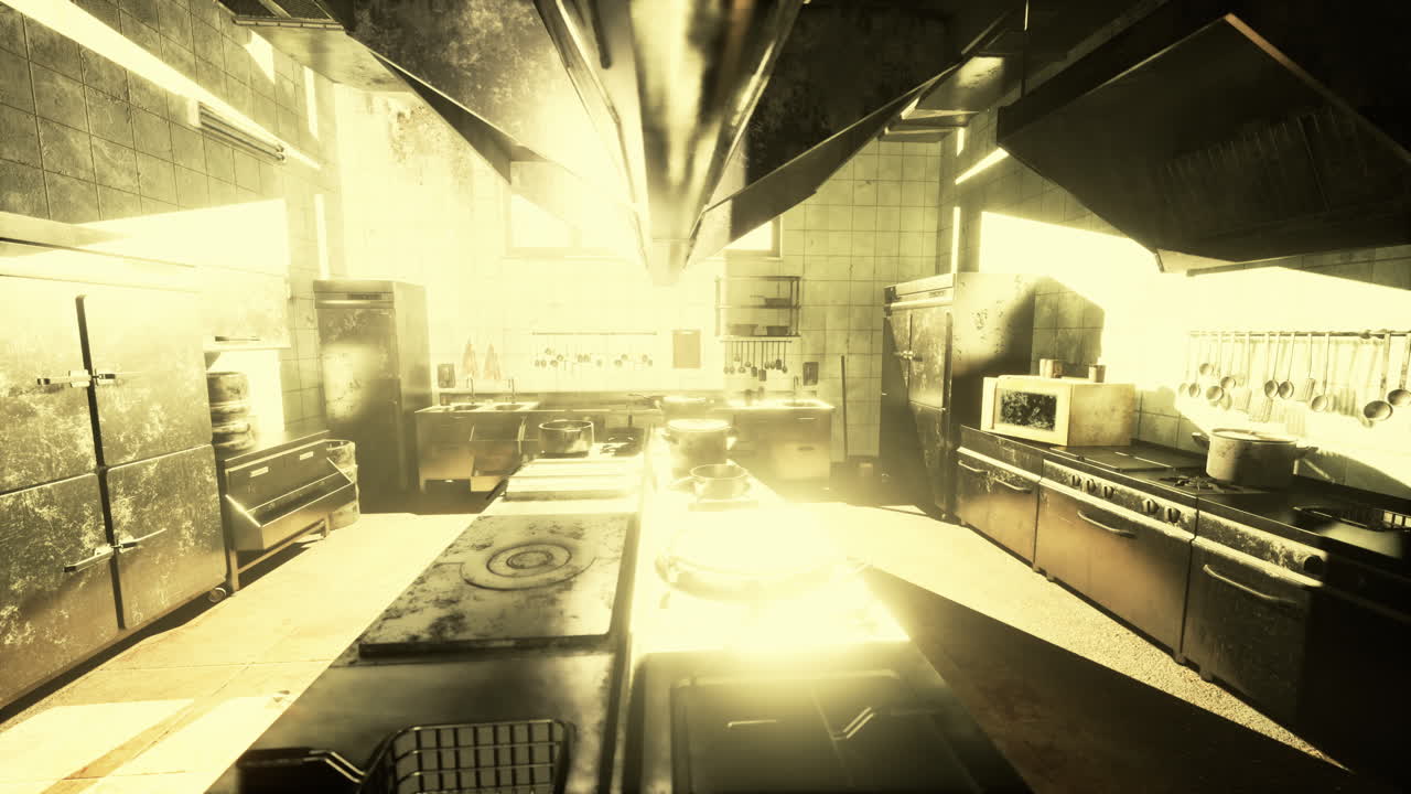 방치되고 더러운 산업 주방