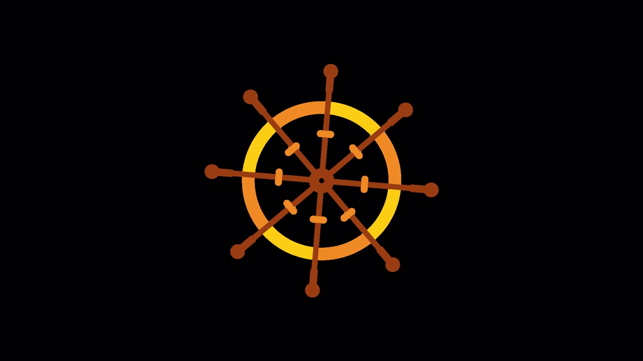 Animated Ship Wheel Icon Rotating on Black Background