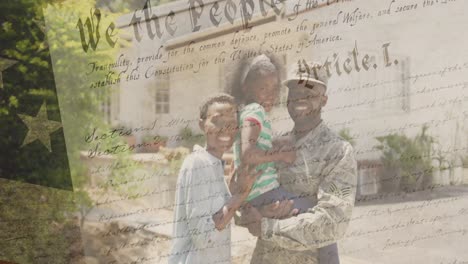Animation-of-flag-of-usa-and-text-over-african-american-family