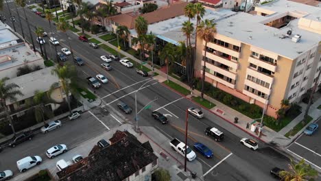 4k aerial perspective of ocean blvd in east long beach, ca