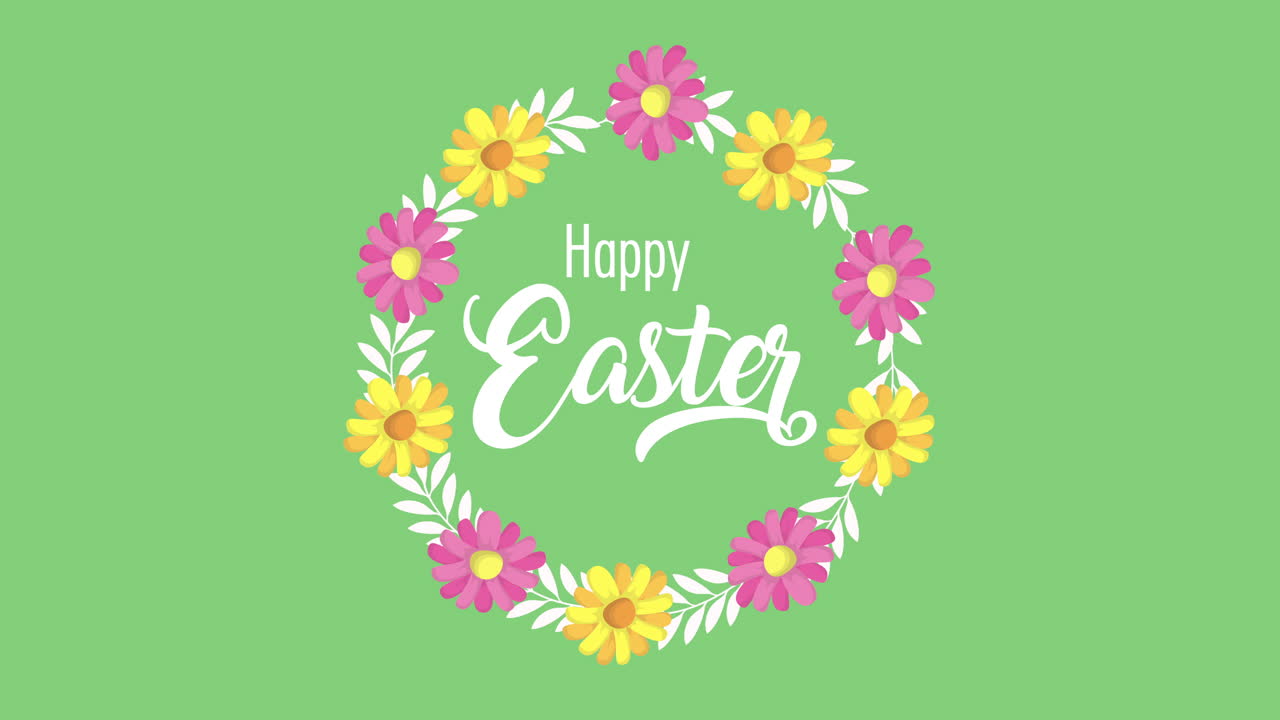글자 와 꽃 이 있는 행복 한 부활절 애니메이션 카드