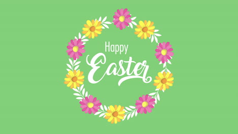 happy easter animated card with lettering and flowers