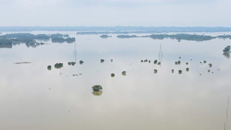 aerial view of flood across bangladesh village submerged property monsoon affected devastation community