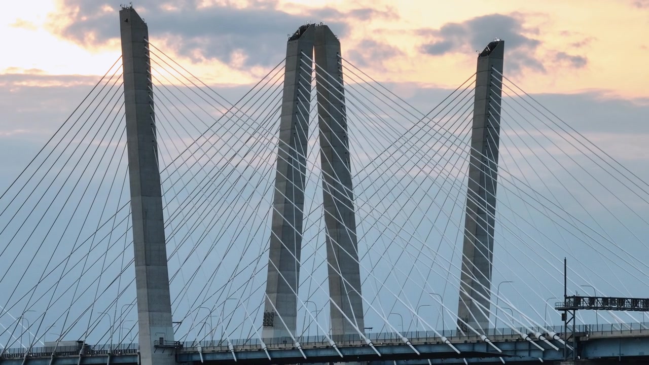 The Tappan Zee Bridge crossing The Hudson River. Shot on an overcast day during the summer.