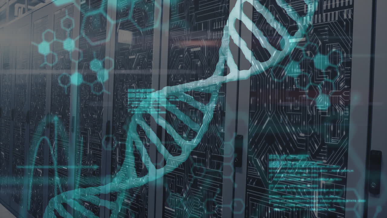 Processing scientific data, DNA strand with binary coding in animation