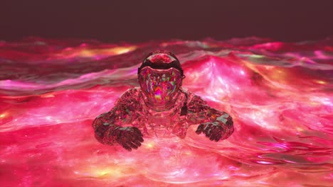 astronaut in a crystal liquid ocean