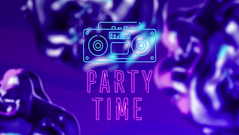 Animation-of-party-time-text-over-blue-liquid-background