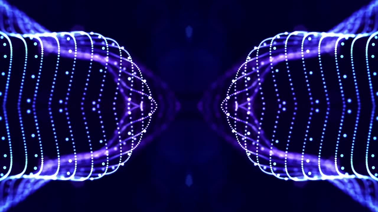 4k looped sci-fi 3d abstract background. Glow blue particles form lines, symmetrical structures. For holiday presentations, ceremonies as vj loop motion design