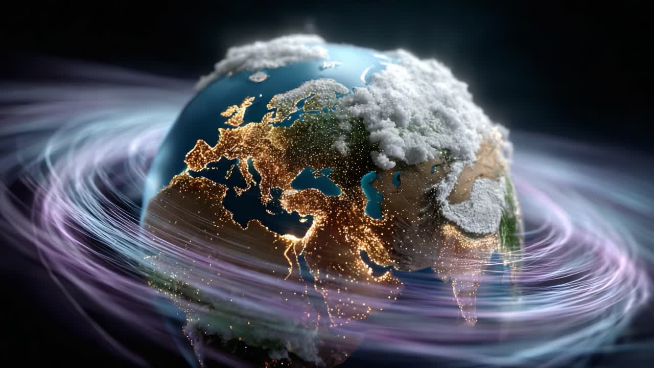 A Stunning Visualization of Earth Surrounded by Dynamic Swirls of Light, Showcasing the Planet's Beauty and Connection to Nature's Elements