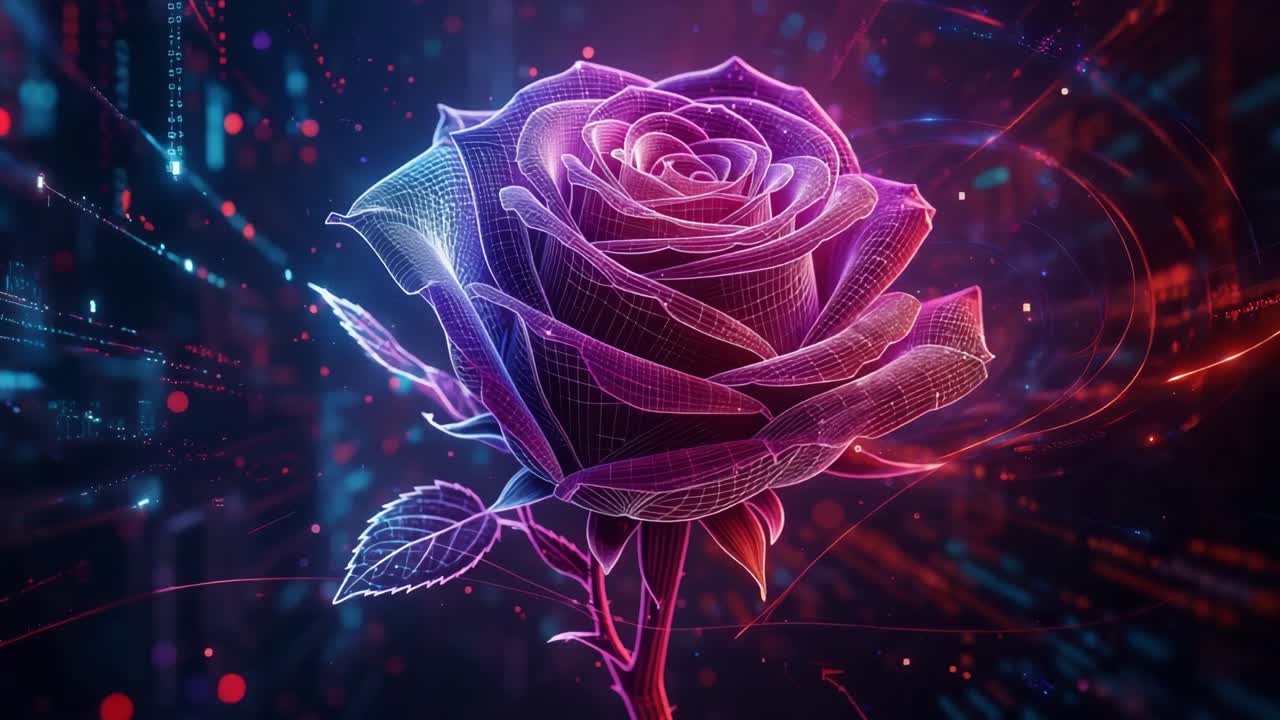 una rosa de neón brillante