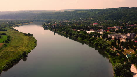 drone shot of dniester river and horizon