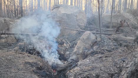 Humo-Sobre-El-Bosque-Restante-Después-Del-Incendio-En-Sudbury,-Ontario,-Canadá,-El-Lago-Kirkland