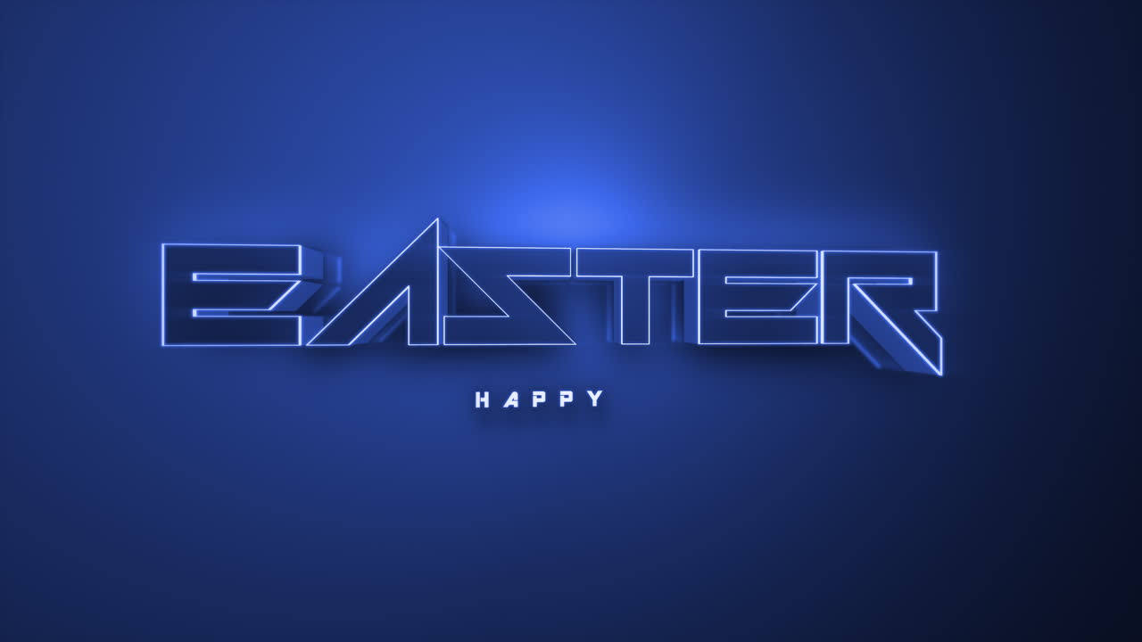 Insegna al neon futuristica "Buona Pasqua" che brilla con un bagliore blu vibrante