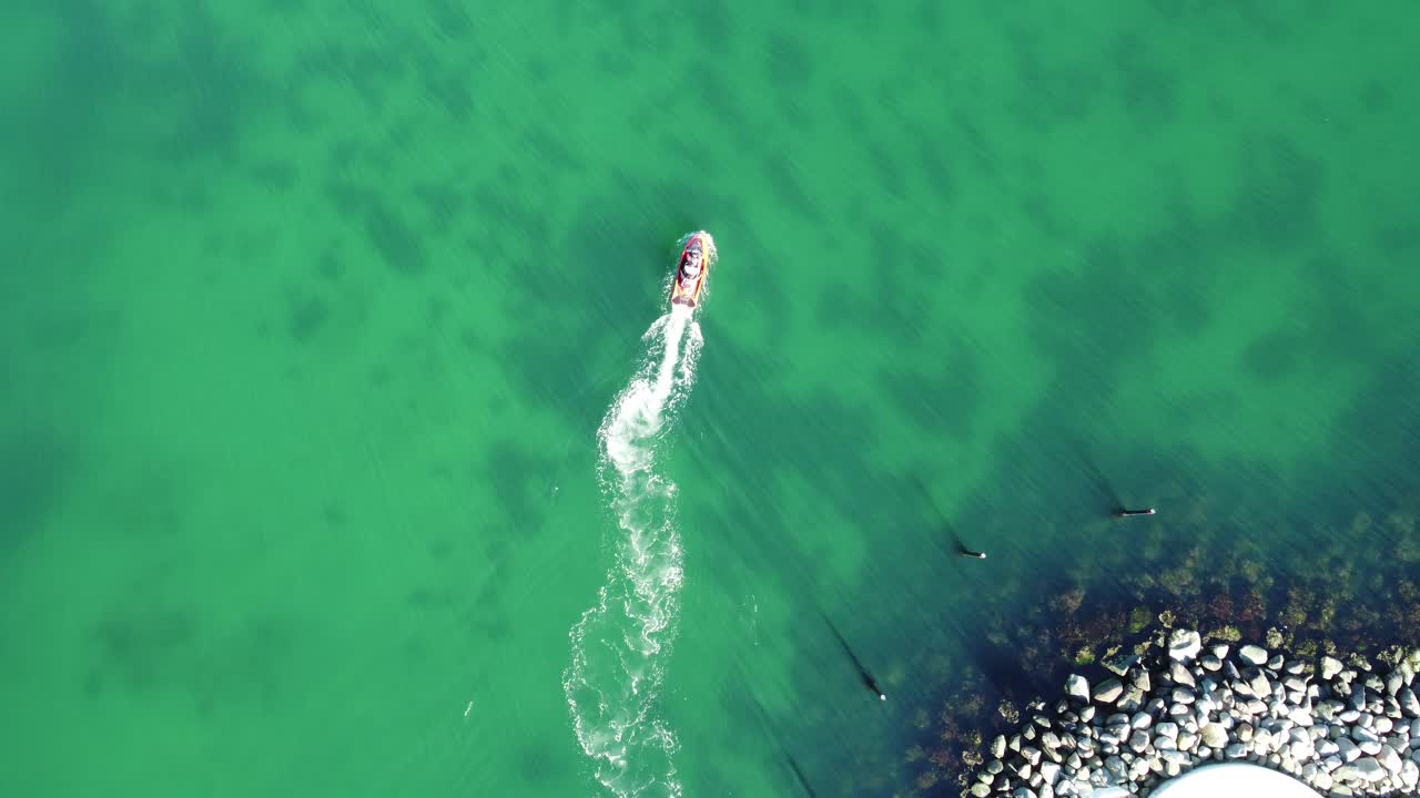 Birds Eye view of Jet Ski close to the Marina in Aarhus, Denmark