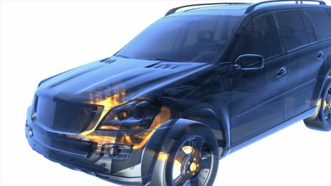 el coche transparente gira.