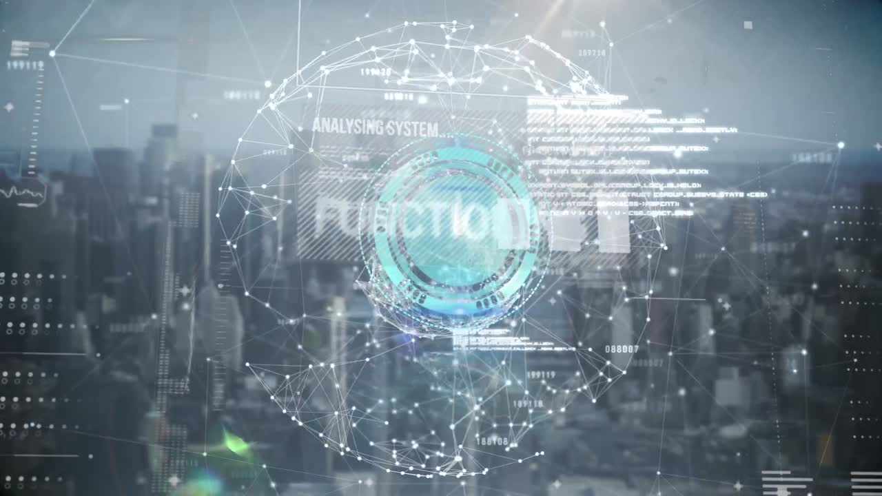 시계, 데이터 및 연결된 지구로 디지털 화면의 애니메이션