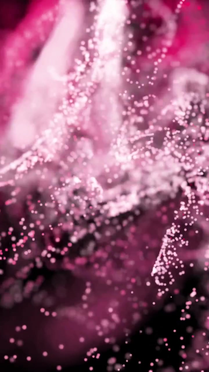 Animazione astratta di particelle rosa e bianche che turbinano su sfondo scuro