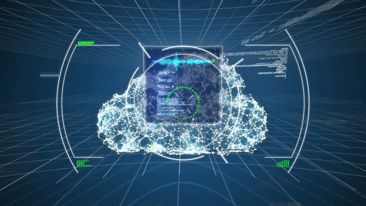 animación del visor sobre nubes y procesamiento de datos diversos en el espacio de la marina