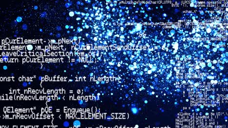 animazione dell'elaborazione dei dati computerizzati su punti di luce blu incandescente
