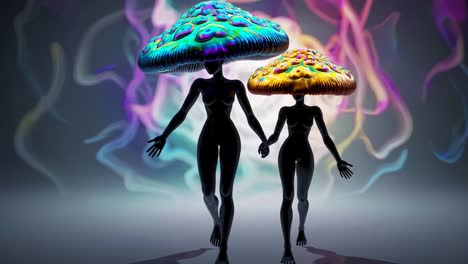 two women with mushroom hats