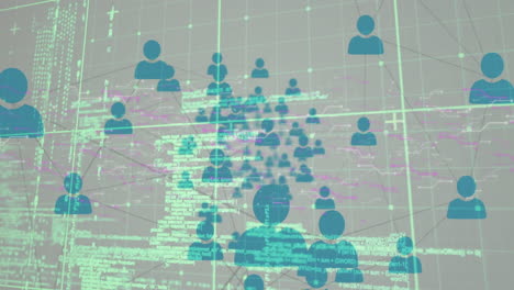 animación de la red de conexiones con iconos sobre el procesamiento de datos