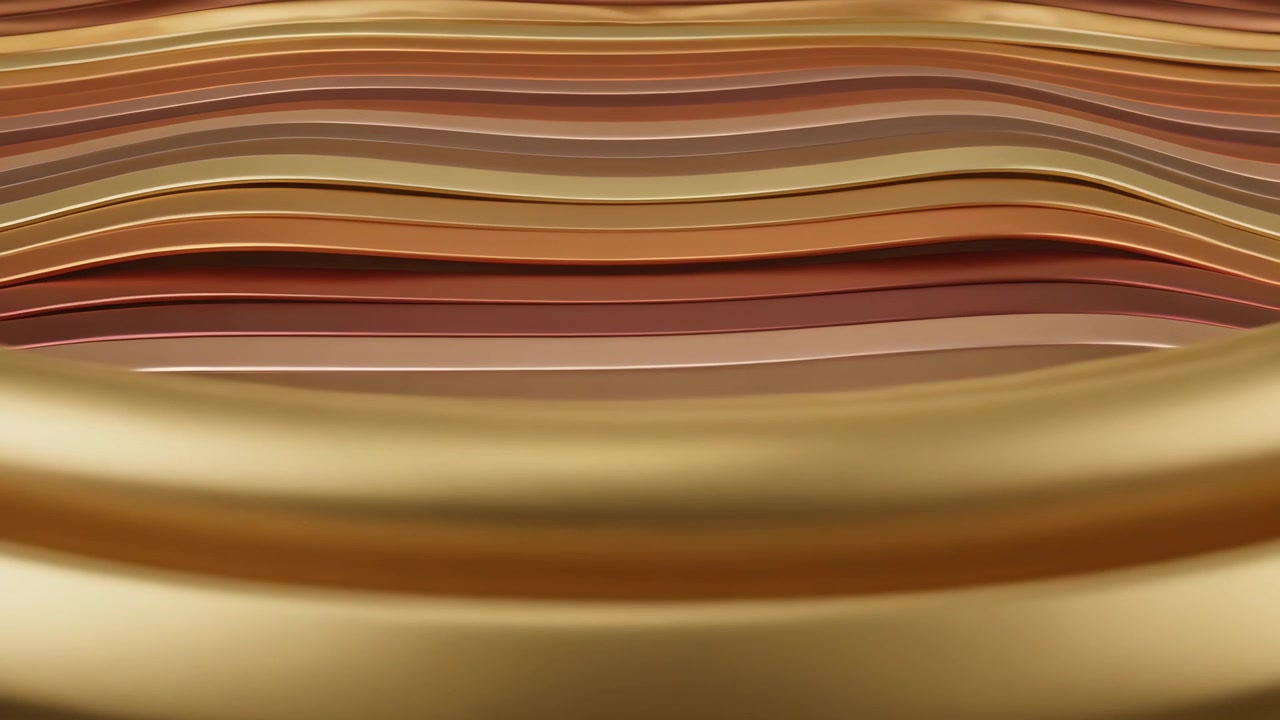Appearing then rising, golden band moving forward on graphic stage, revealing warm layered bands