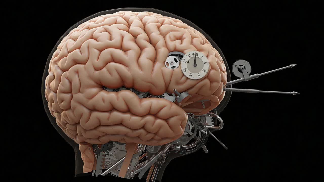 An Intricate Illustration of a Mechanical Brain Featuring Gears, Clockwork, and Exposed Interior, Blending Organic and Industrial Elements in a Unique Art Design