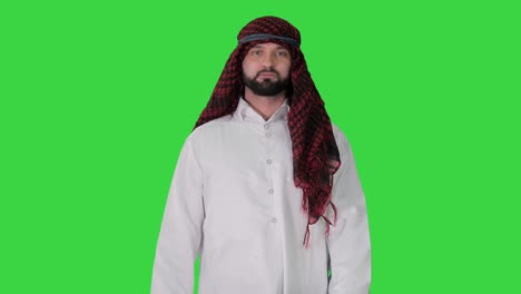 serious sheikh having a walk on a green screen, chroma key