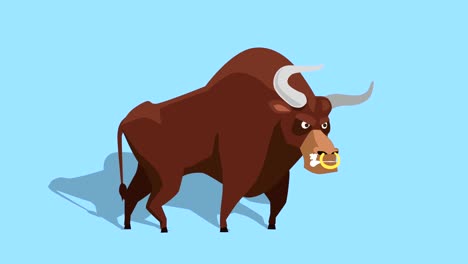 cartoon isolated angry bull walk cycle animation