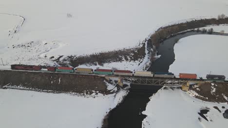 freight train crosses the bridge