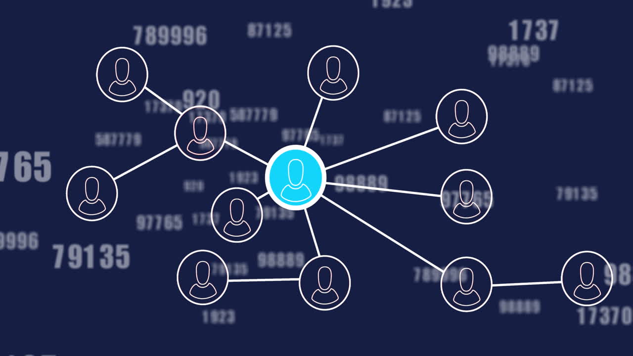 Animation of network of connections and data processing over dark background