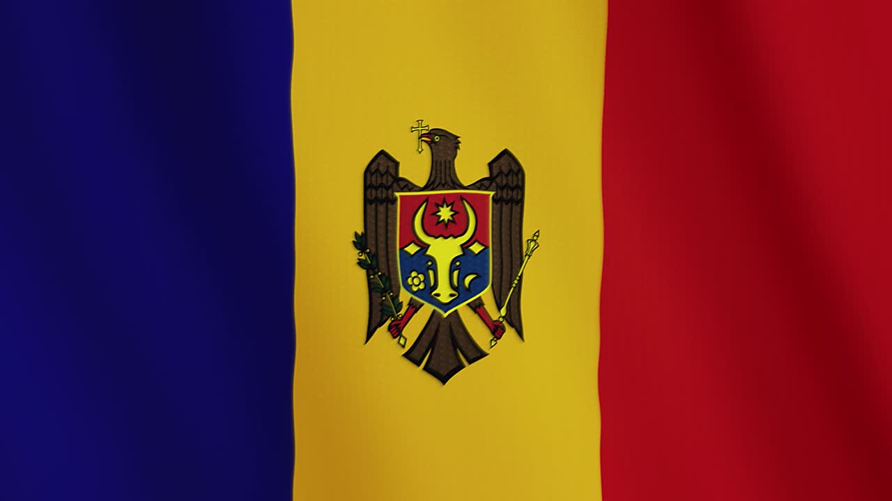 Animación de la bandera de Moldavia ondeando. Pantalla completa. Símbolo del país
