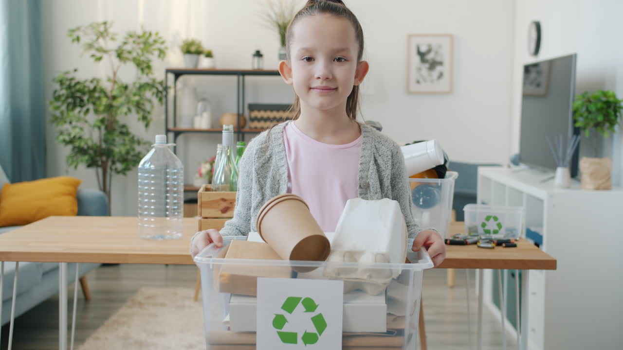 Girl Recycling at Home
