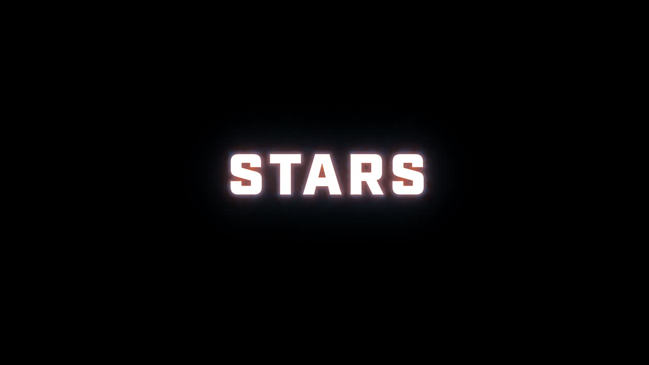 4K text reveal of the word "stars" on a black background